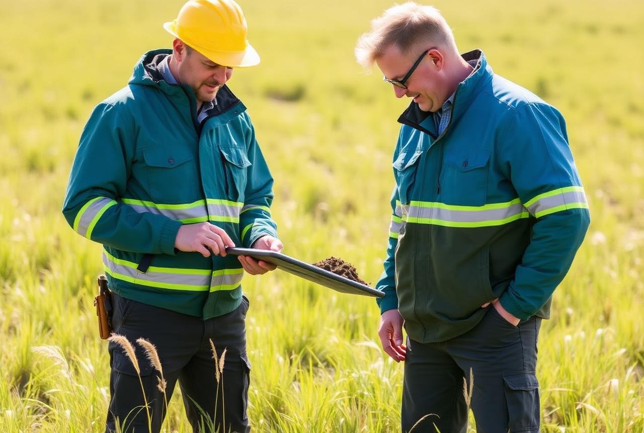 Consultants reviewing soil samples in a Montana field